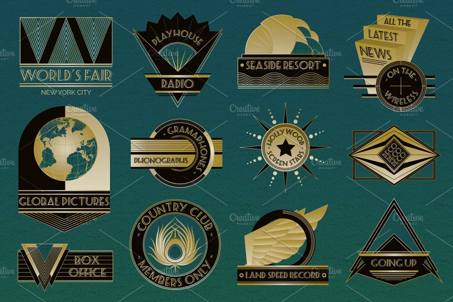 装饰艺术复古风格Logo模板 Art Deco Logos Templates插图(1)