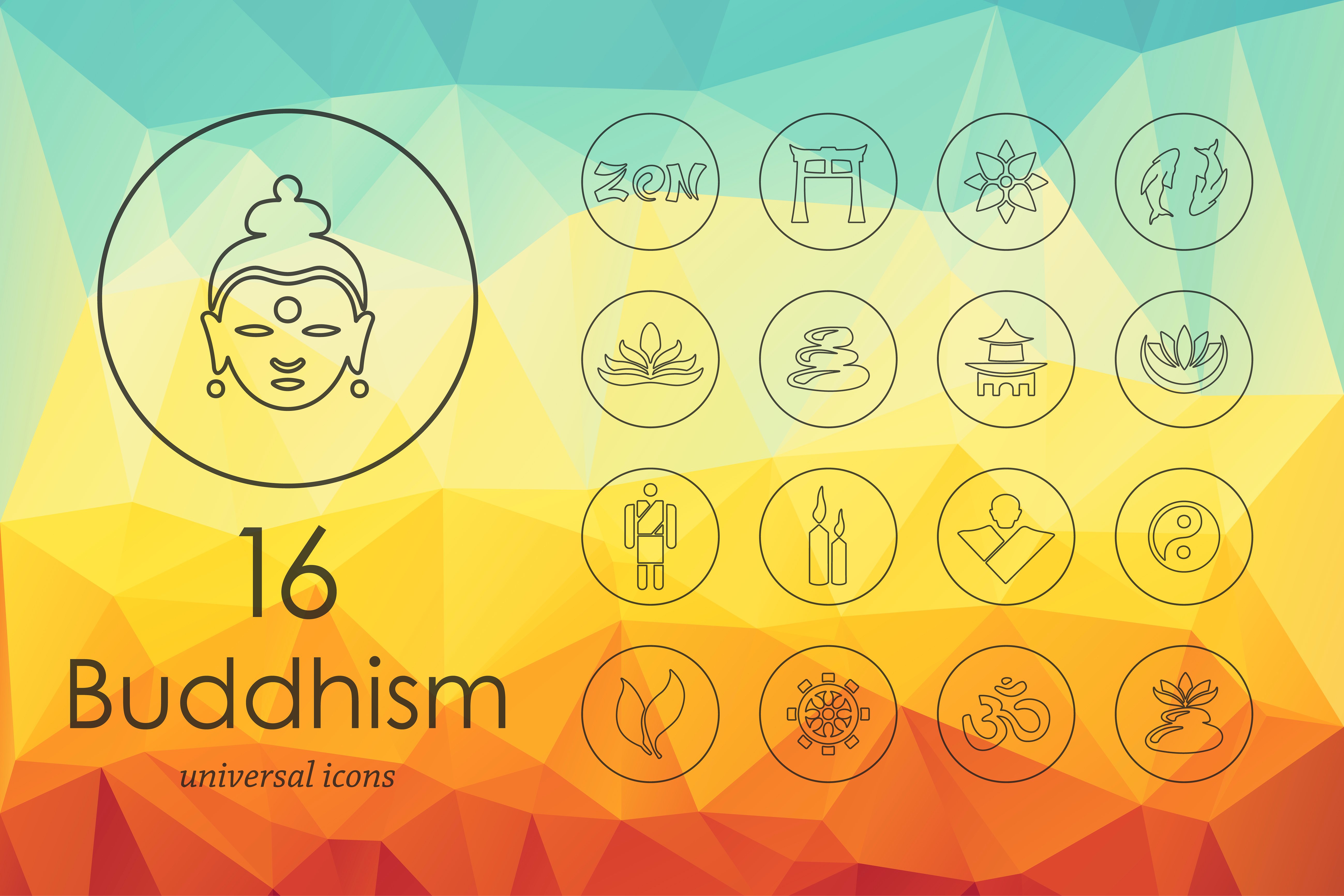 16枚佛教宗教图标 16 buddhism line icons插图