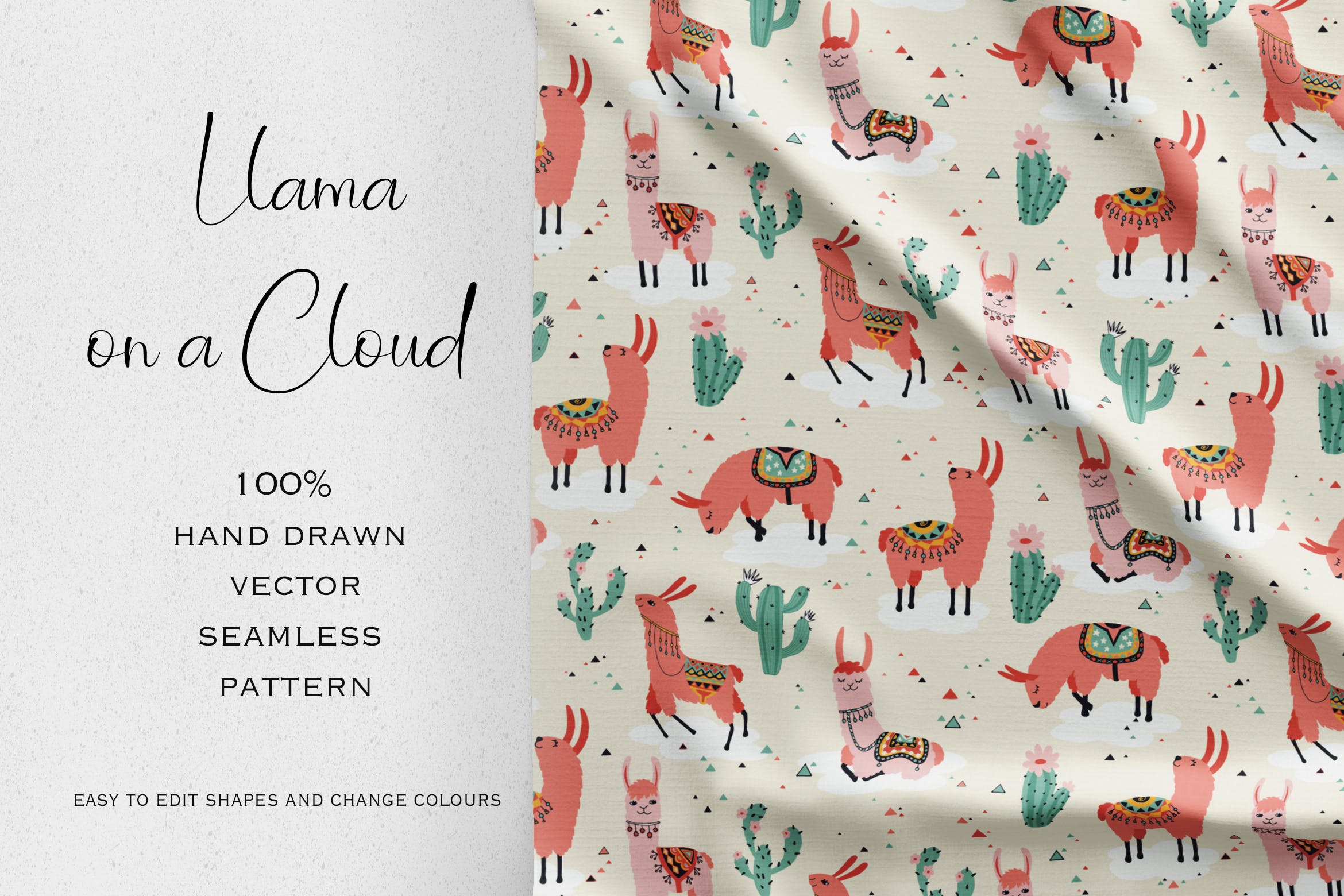 云端骆驼手绘贴图图案纹样无缝背景图素材 Llama on a cloud插图