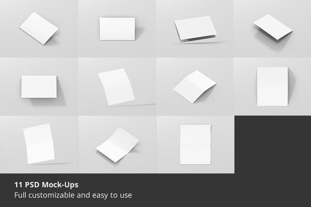 折叠型企业名片卡片平铺样机 Folded Business Card Mockup – Horizontal插图(1)