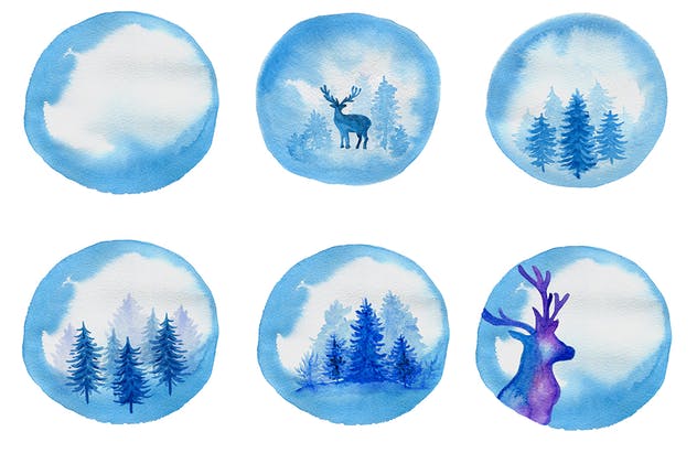 冬季水彩元素设计套装 Winter Watercolor Design Kit插图(2)