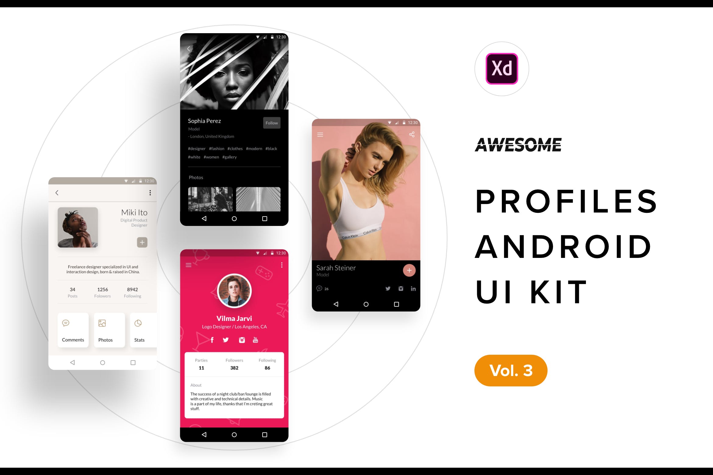 安卓平台社交APP应用用户界面设计XD模板v3 Android UI Kit – Profiles Vol. 3 (Adobe XD)插图