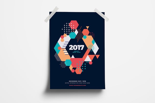 多彩几何图案新年海报设计模板 Happy New Year 2017 Party Flyer插图(4)
