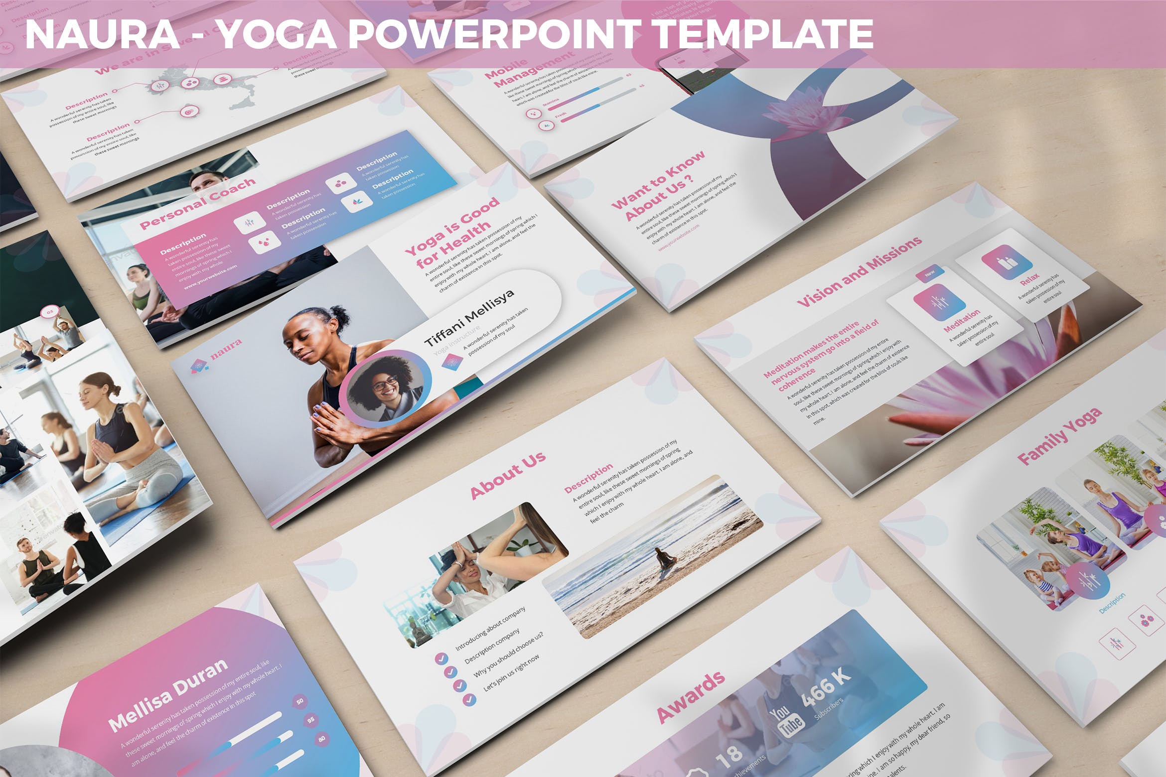 瑜伽培训机构简介PPT设计模板 Naura – Yoga Powerpoint Template插图