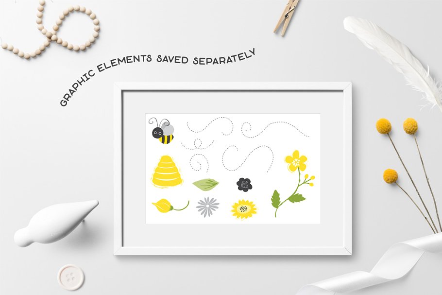 宝贝蜜蜂几何无缝矢量图案 Baby Bees Seamless Patterns插图(8)