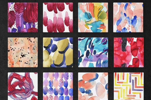 时尚充满活力的水彩艺术矢量图案 Vibrant Watercolor Patterns插图(6)