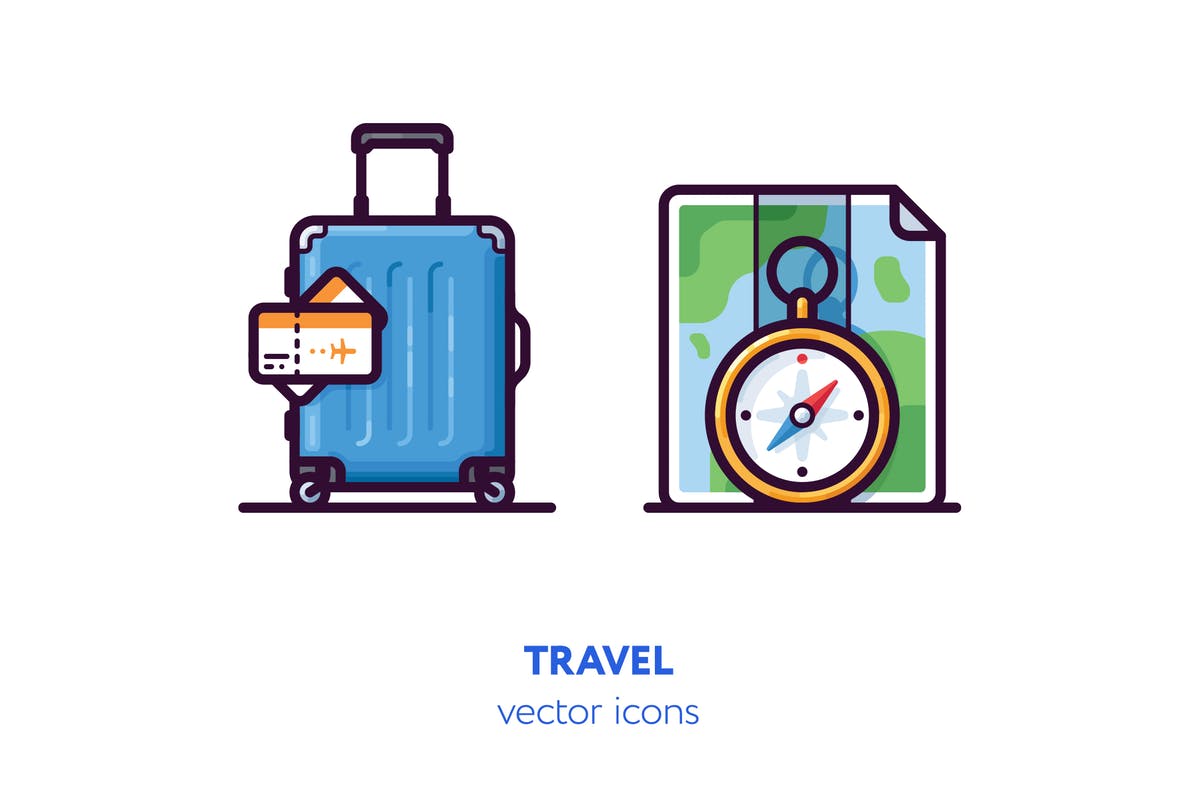旅行主题手绘矢量图标 Travel icons[AI, EPS, SVG]插图