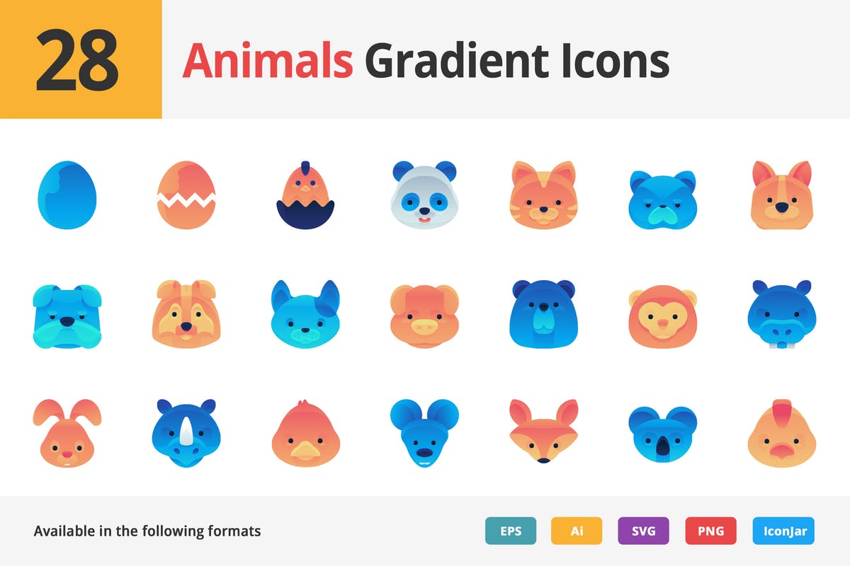 28枚动物图形渐变矢量图标 Animals Gradient Vector Icons插图