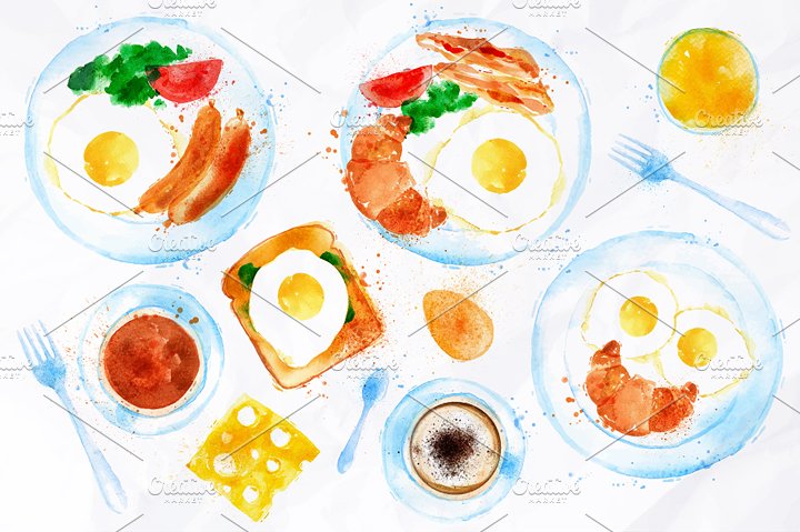 早餐时刻手绘矢量插画 Breakfast Set插图(2)