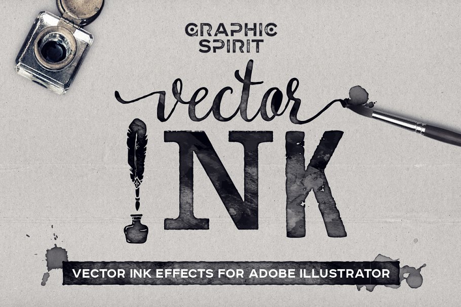 中国风水墨主题墨迹AI图层样式 Illustrator Black Ink Effect Vector插图