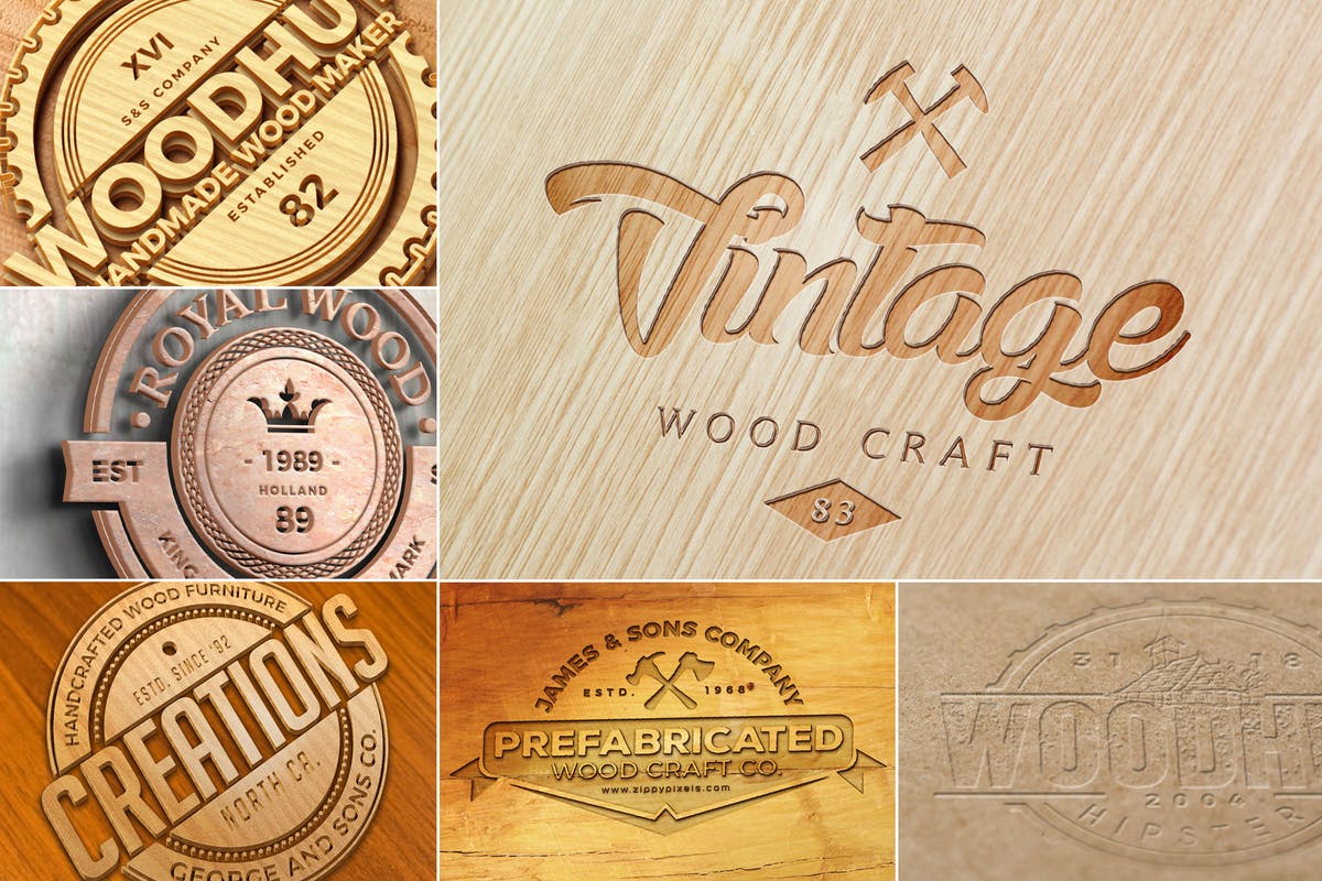 精致木纹浮雕logo样机模板 Wood Logo Mockups插图