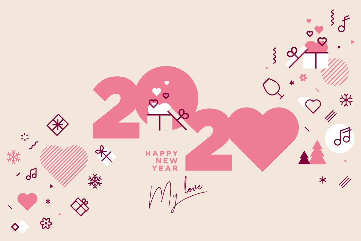 2020新年贺卡矢量设计模板v5 Happy New Year 2020 greeting card插图
