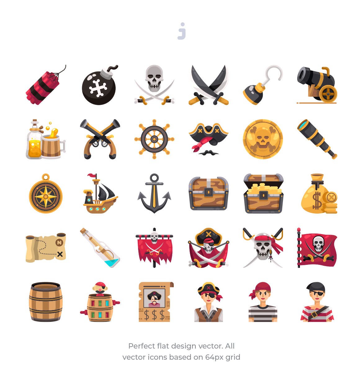 30枚海盗主题扁平化图标 30 Pirates Icons – Flat插图(1)