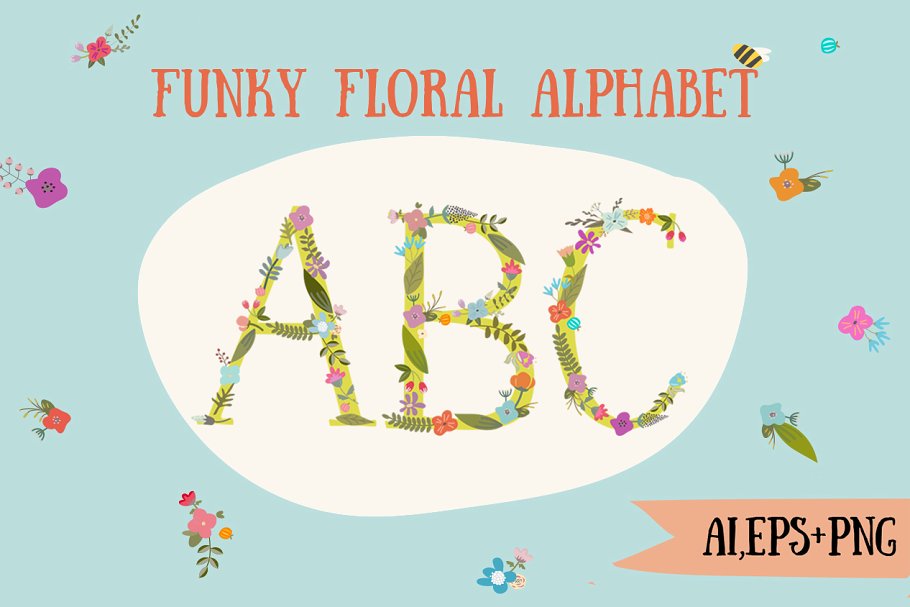 时尚的手绘花卉字母装饰图  Funky floral alphabet插图
