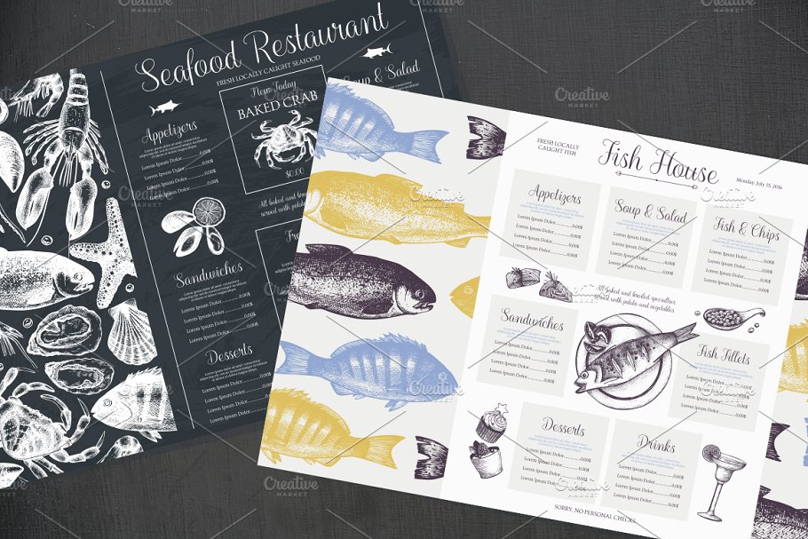 传统海鲜插图和菜单矢量设计 Vector Seafood Menu Design插图(5)