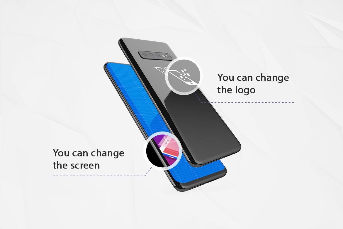 三星智能手机S10移动应用UI设计预览样机 S10 Kit MockUp插图(1)