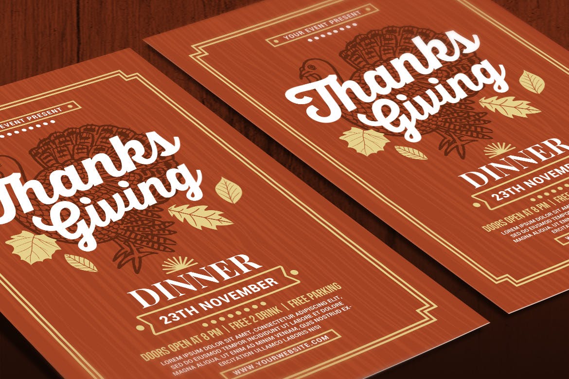 餐厅感恩节主题活动海报传单设计模板 Thanksgiving Dinner Flyer插图(2)