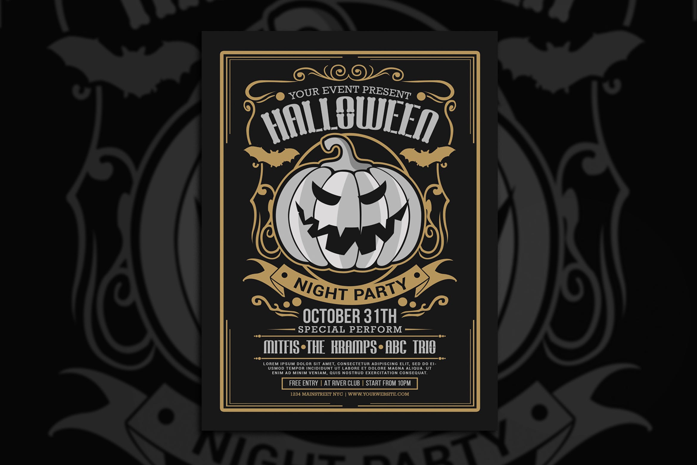 万圣节之夜主题活动海报设计模板 Halloween Night Party插图