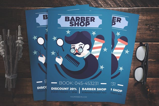 嬉皮漫画风格理发店美发沙龙促销活动海报模板 Barber Shop Flyer插图(2)