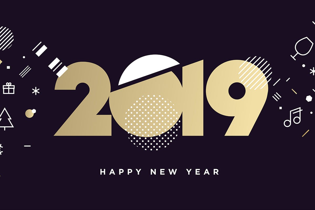 2019年新年简约数字图形海报贺卡设计素材 Happy New Year 2019插图