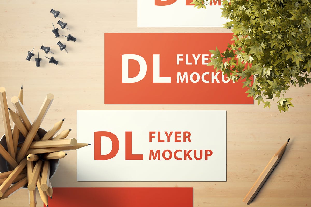 高品质横向DL传单样机套装v1 Landscape DL Flyer Mockup Set 1插图