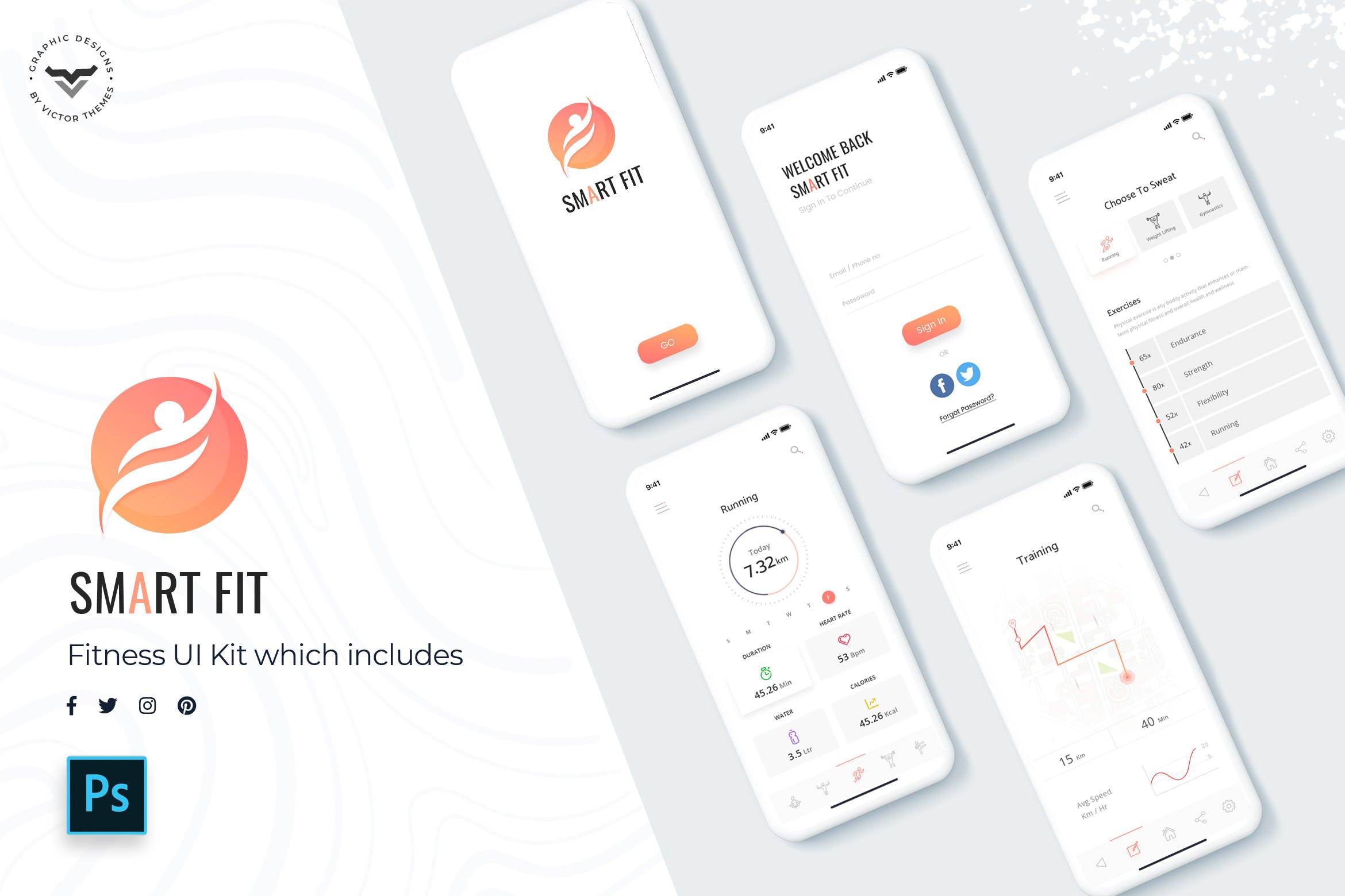 智能健身APP应用用户界面设计套件 Smart Fit Mobile App UI Kit插图