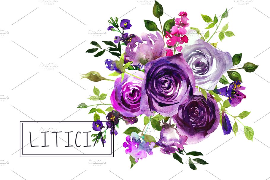 紫罗兰水彩剪贴画合集 Purple Violet Flowers Clipart Set插图(3)