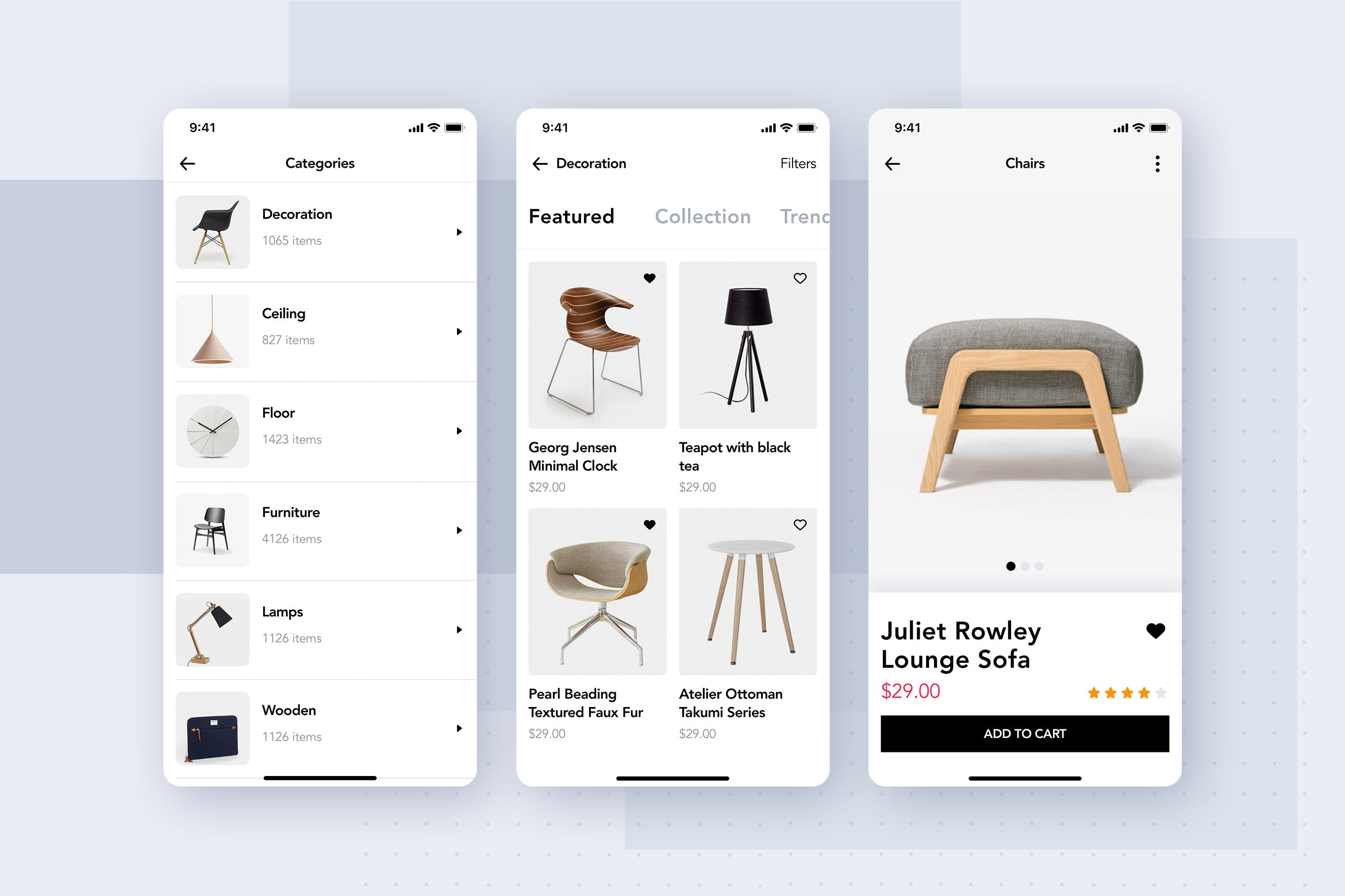 现代家具商城应用用户UI界面设计模板 Furniture Shop Mobile App UI Concept插图
