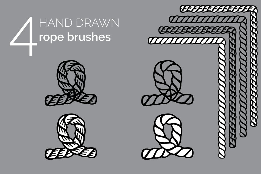 4款手绘老式绳索形状AI笔刷 4 Hand Drawn Vintage Rope Brushes插图(1)