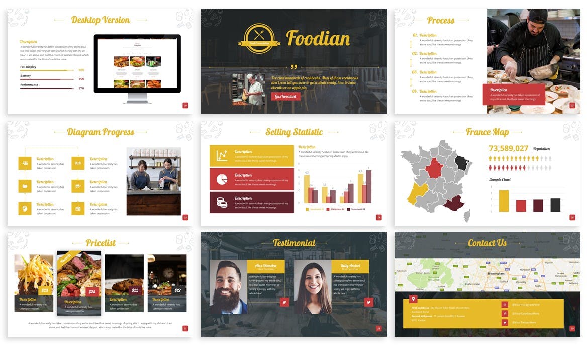 西餐厅宣传/美食培训PPT幻灯片模板下载 Foodian – Delicious Powerpoint Template插图(3)