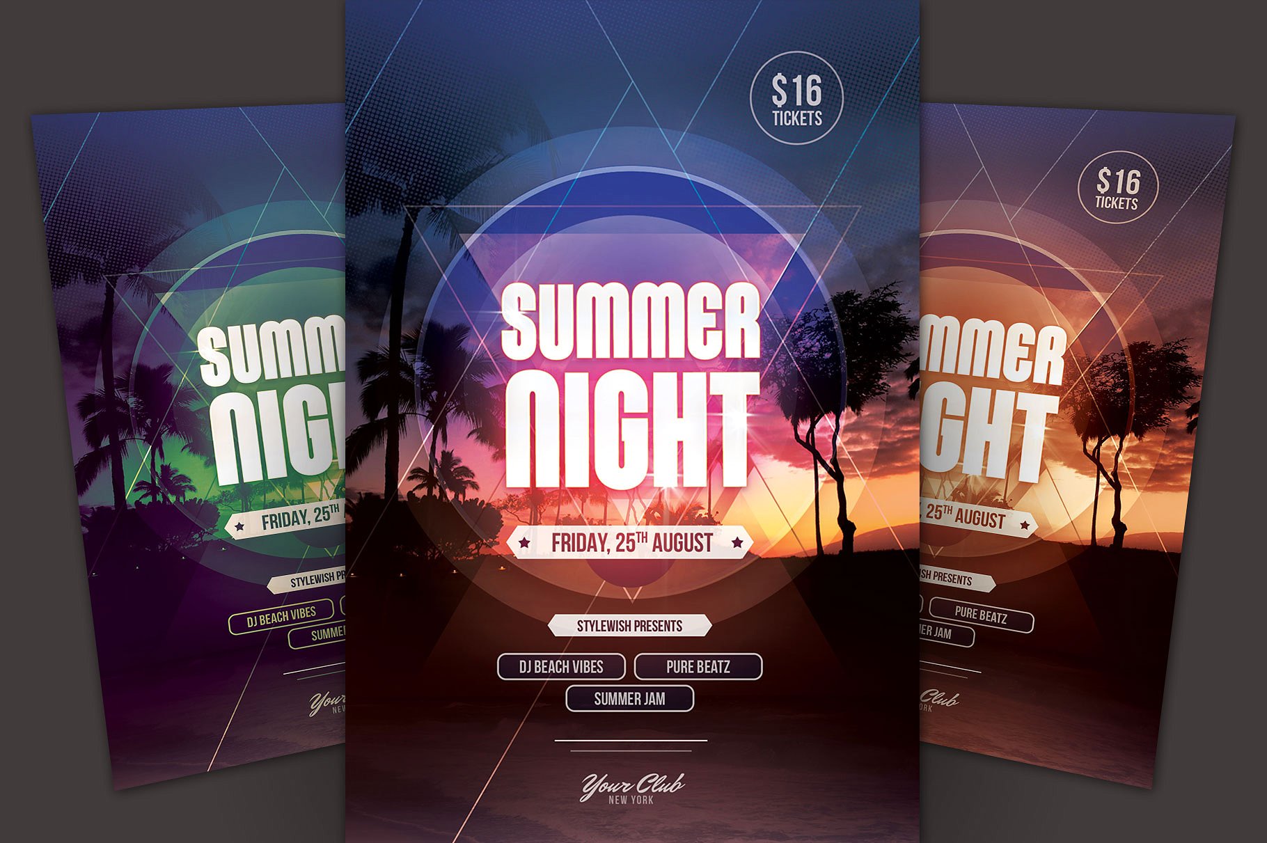 夏季海滩聚会宣传单设计模板 Summer Night Flyer Template插图