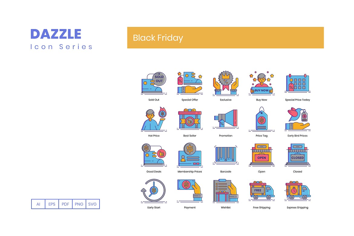 70枚黑色星期五购物主题矢量图标素材 70 Black Friday Icons | Dazzle Series插图(2)