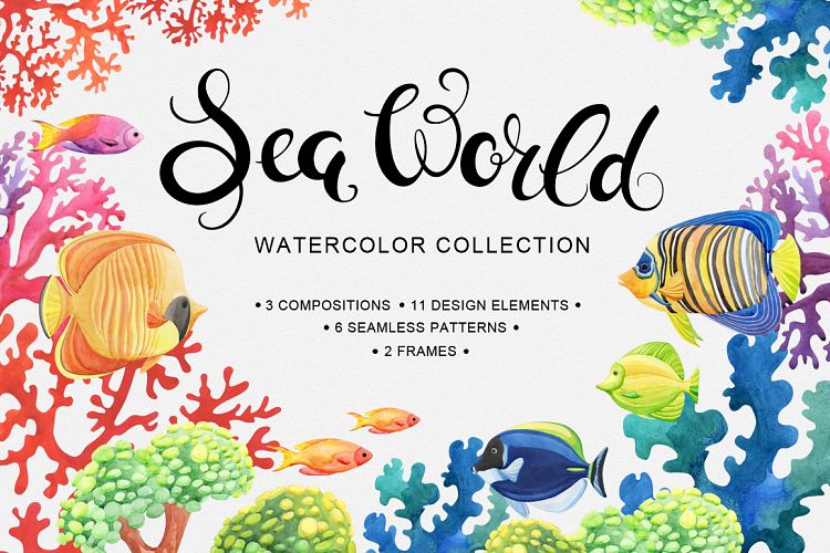 海洋世界手绘水彩剪贴画合集插图