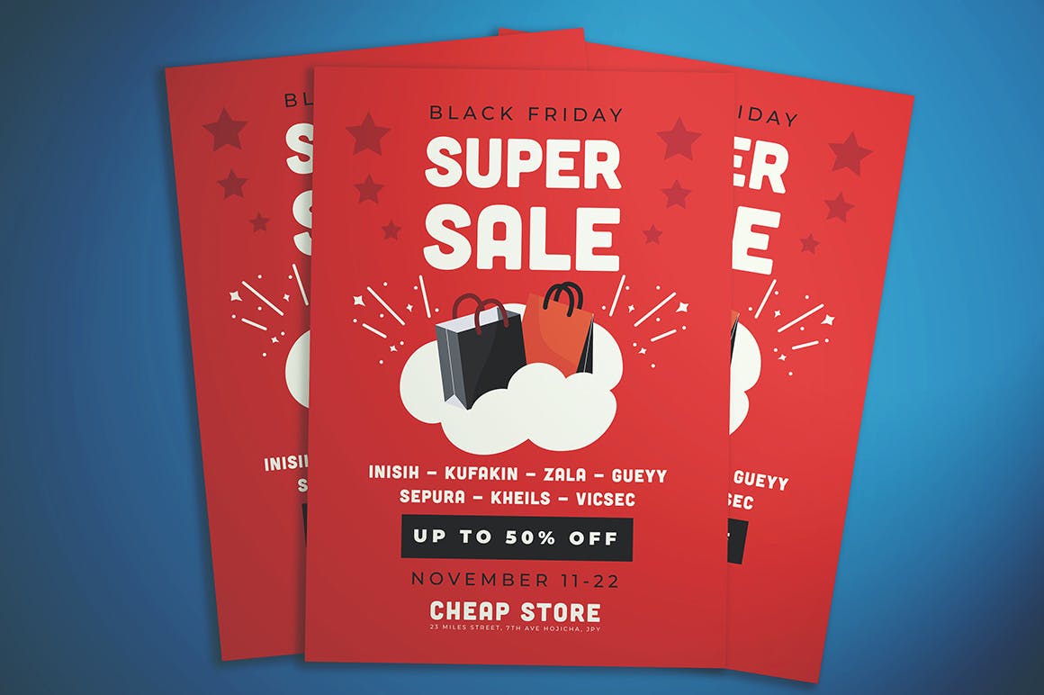 黑色星期五超级优惠活动海报传单设计模板 Black Friday Super Sale Flyer插图(2)