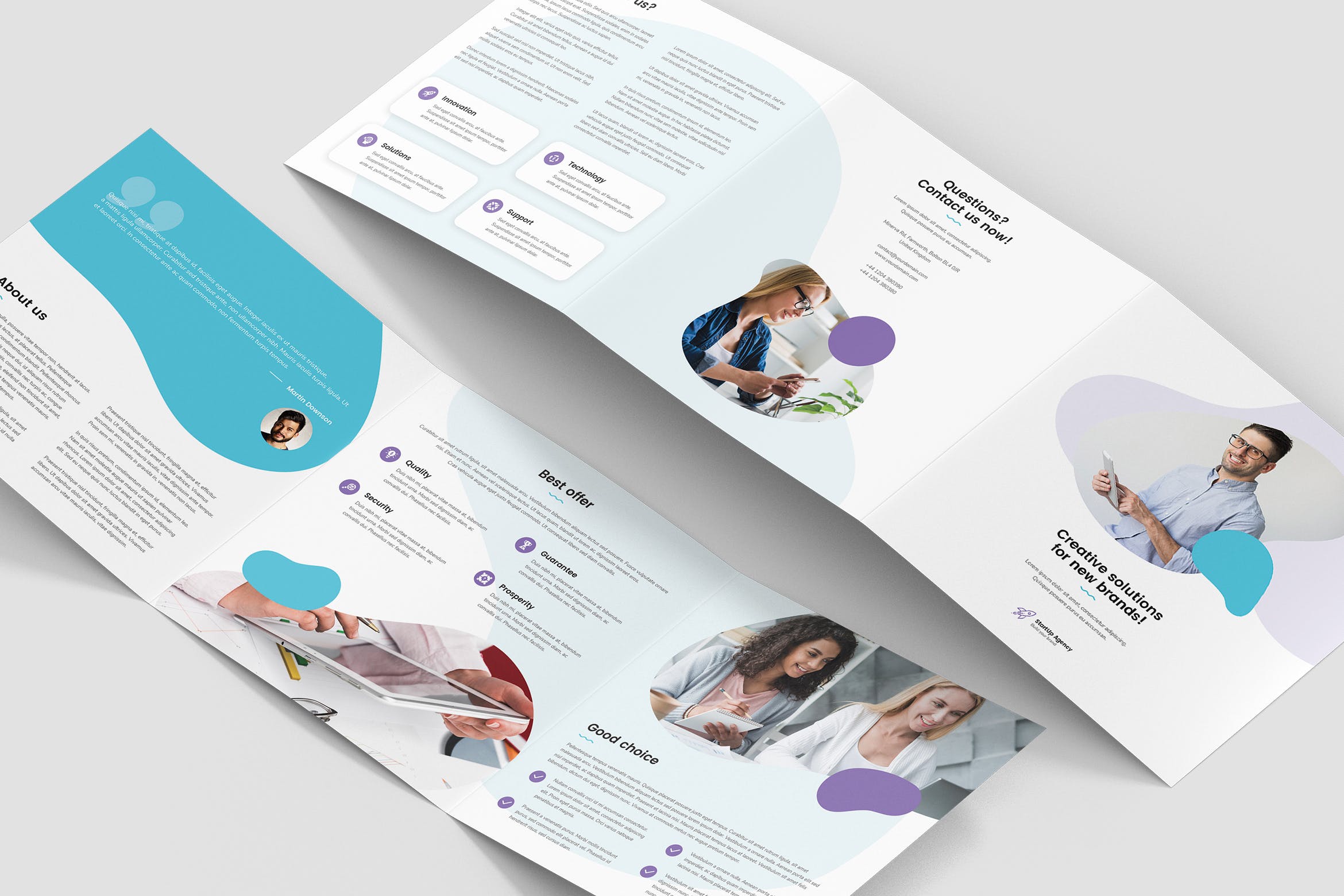 方形三折页企业/机构/组织宣传册设计模板 Brochure – StartUp Agency Tri-Fold Square插图