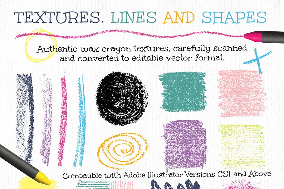 蜡笔纹理和设计元素 Crayon Textures and Design Elements插图(1)