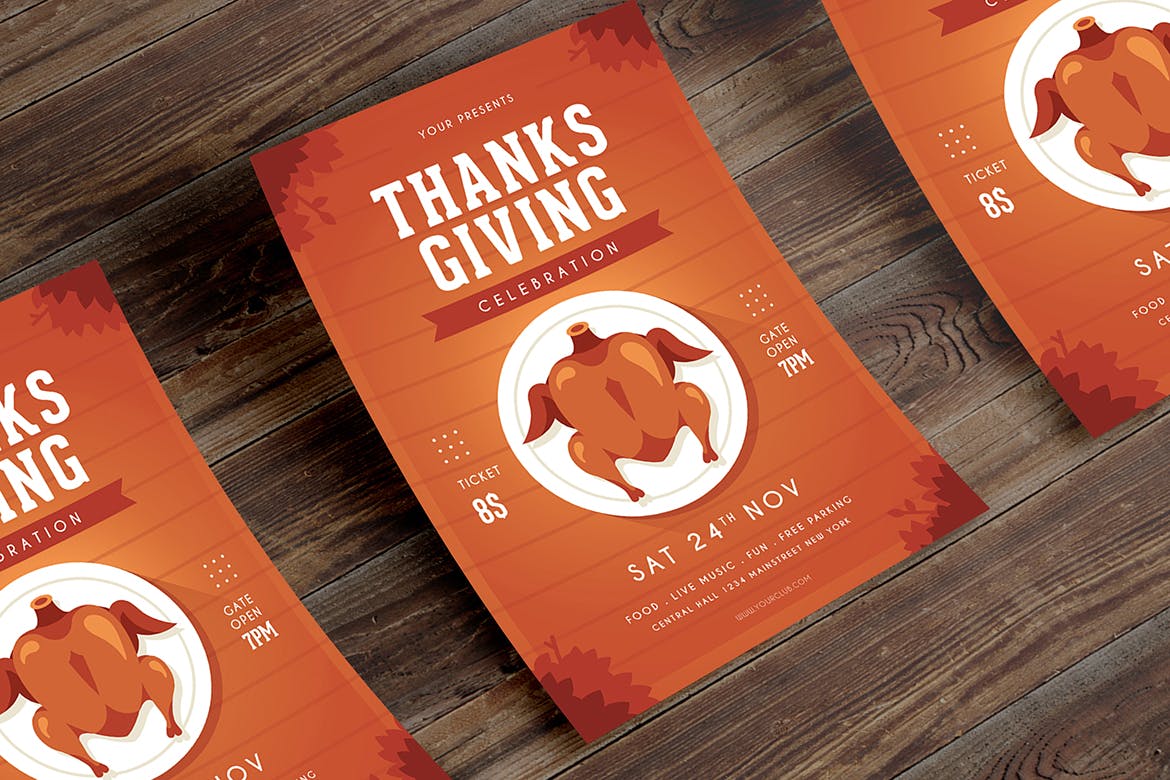 感恩节美食节海报传单模板 Thanksgiving Flyer插图(2)