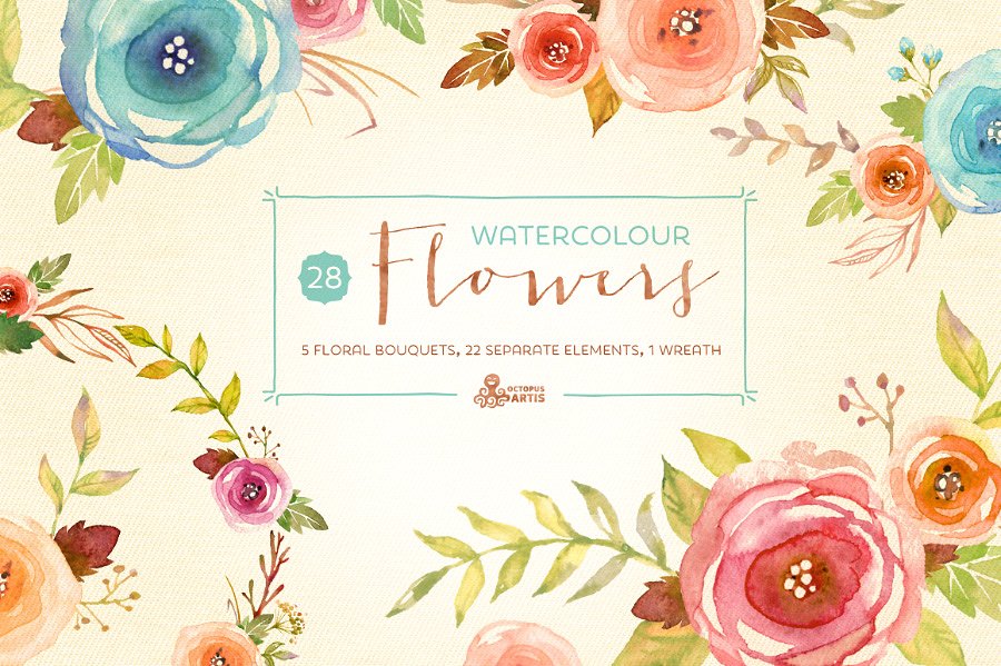 水彩花卉剪贴画合集 Watercolor Flowers Pack插图