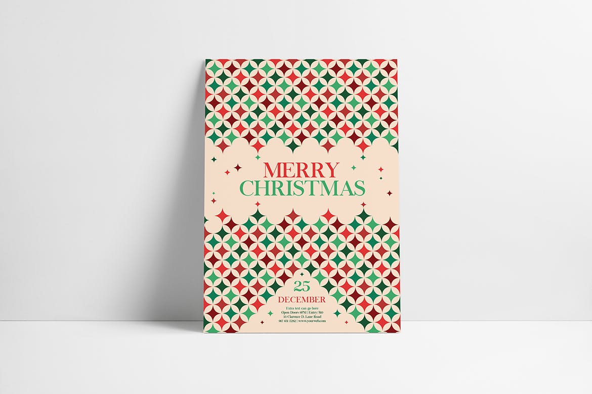 复古图案纹理圣诞节海报传单设计模板 Vintage Pattern Christmas Flyer插图(4)