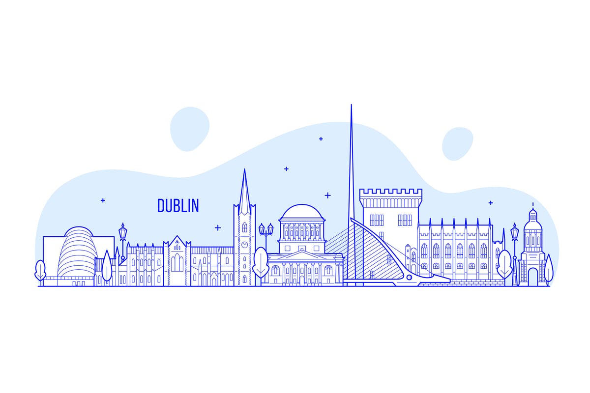 爱尔兰都柏林城市天际线矢量插画 Dublin skyline, Ireland[AI, PNG, JPG]插图