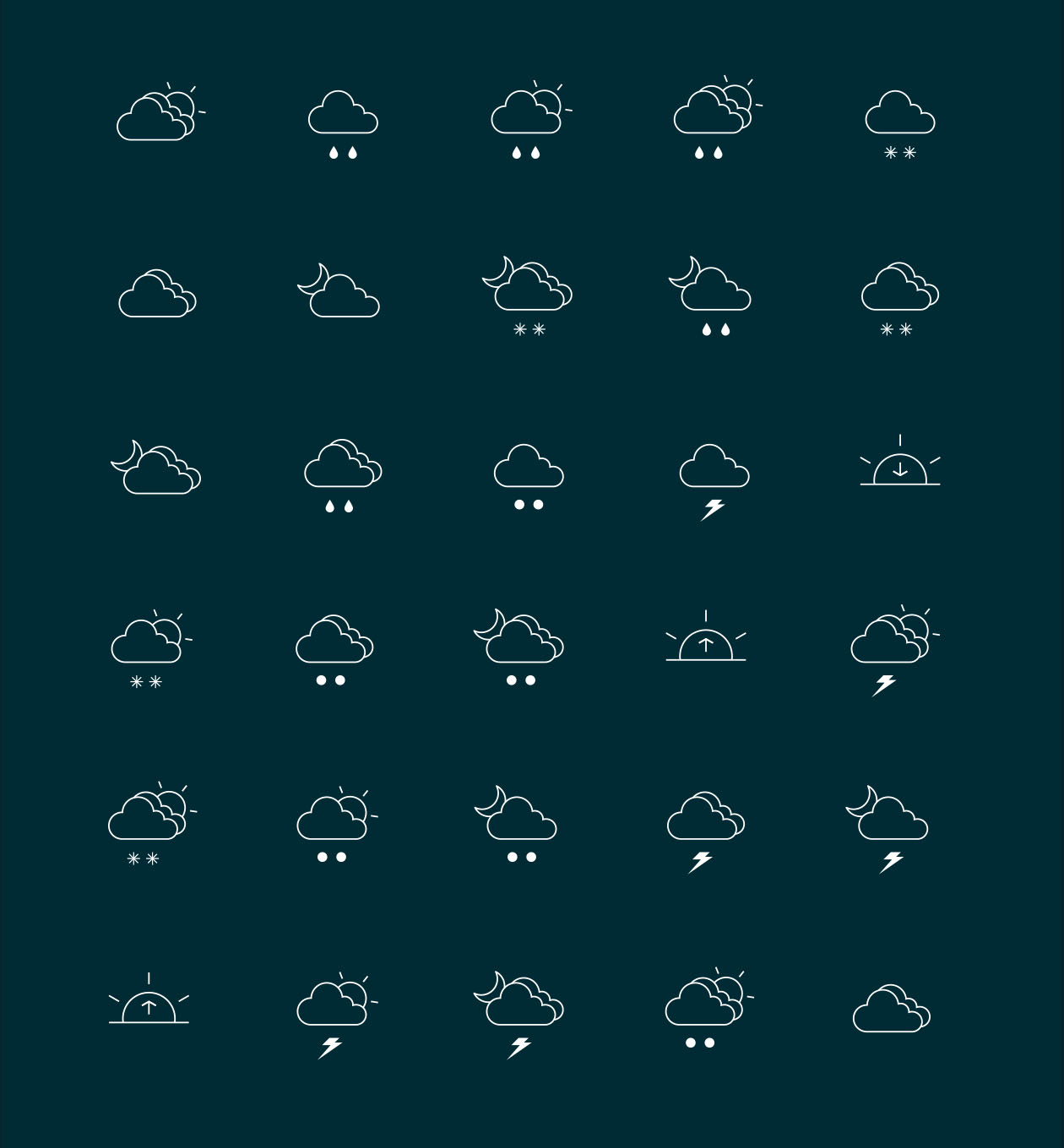 天气主题线性图标素材 Weather Line Icons插图