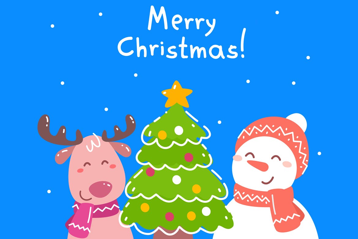 圣诞节主题简笔画手绘贺卡设计模板 Set of Christmas card illustrations插图(2)
