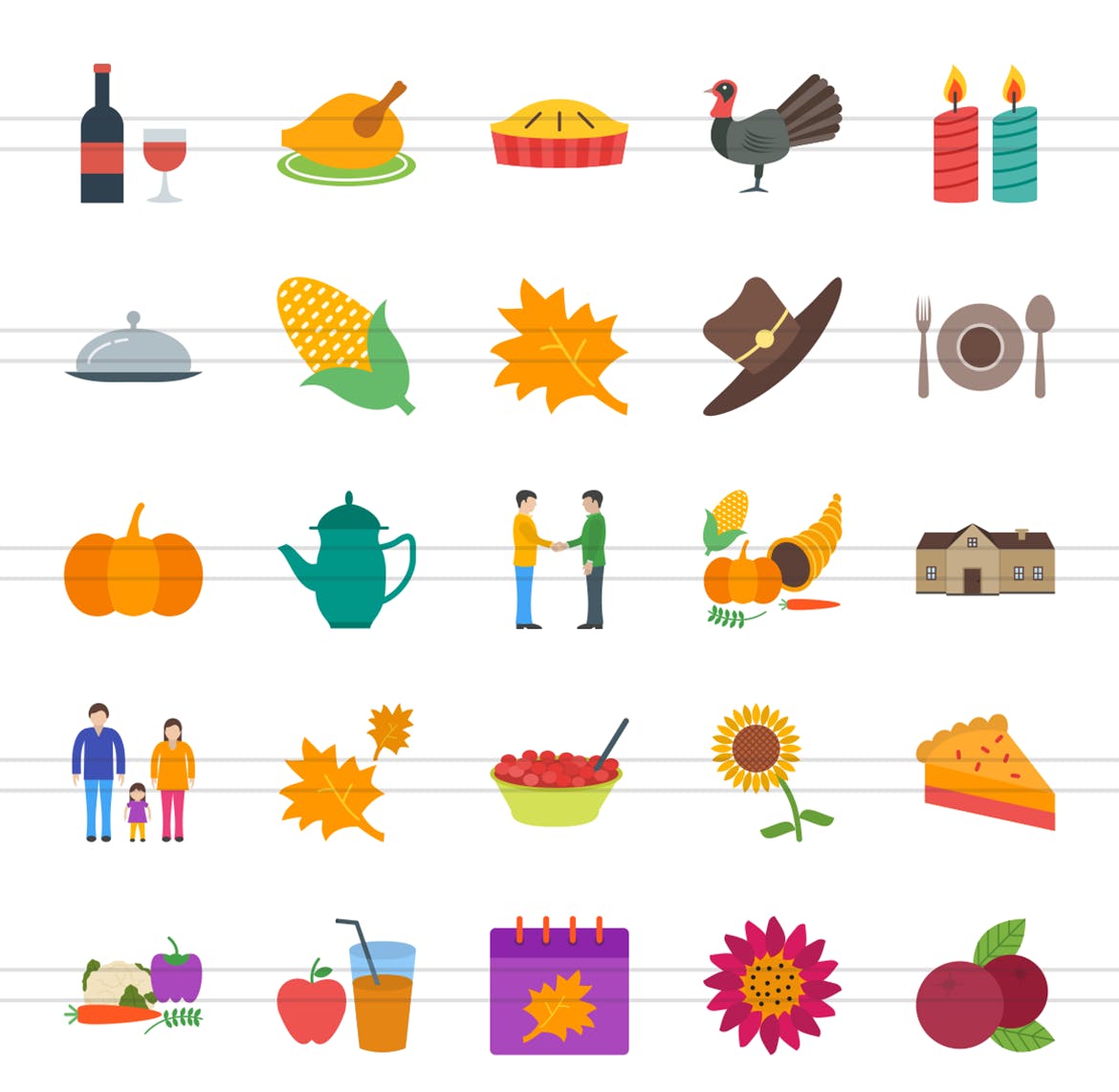 50个感恩节主题扁平设计风格多色图标 50 Thanksgiving Flat Multicolor Icons插图(1)