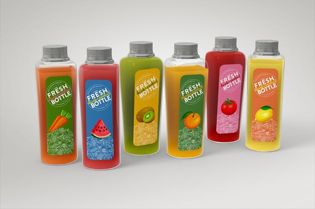 果汁瓶包装外观设计样机模板 Juice Bottle Set Packaging MockUp插图(4)