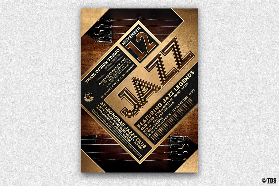 爵士音乐派对传单PSD模板v5 Jazz Festival Flyer PSD V5插图(1)