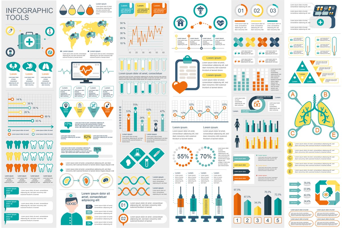 医疗健康行业信息图表设计元素 Medical Infographic Elements插图