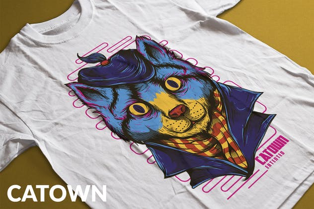 城市绅士猫手绘T恤印花设计 Catown插图(1)