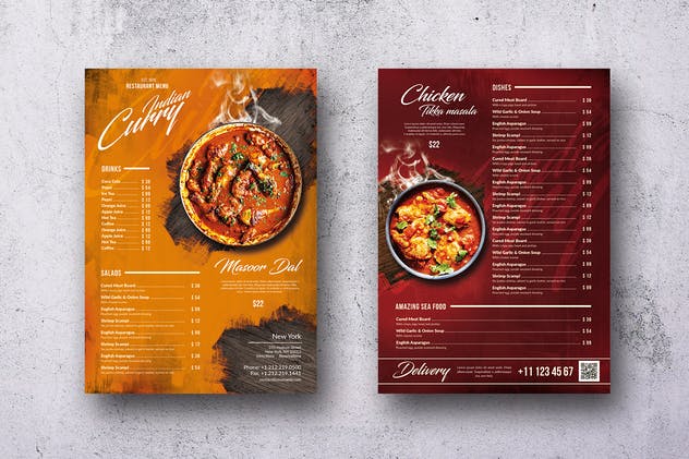 印度咖喱菜系单页菜单设计模板 Curry Indian A4 & US Letter Single Page Food Menu插图(1)