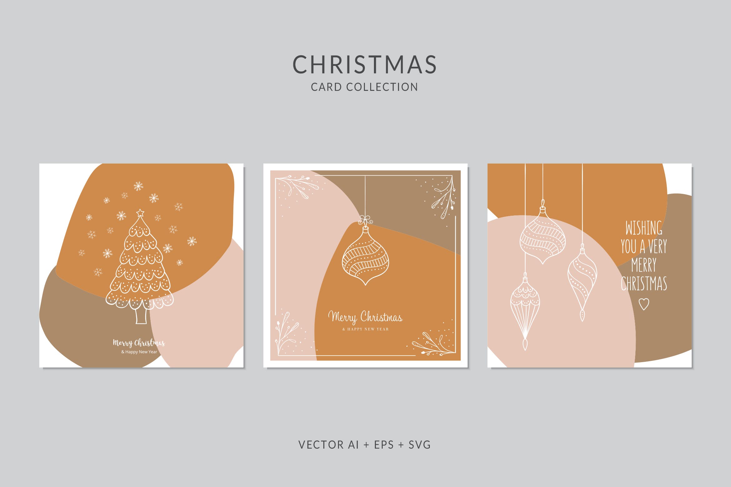 创意三色设计风格诞节贺卡矢量设计模板集v2 Christmas Greeting Card Vector Set插图