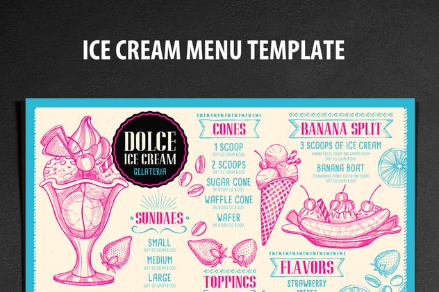 冰淇淋甜品店菜单设计模板 Ice Cream Menu Template插图(1)